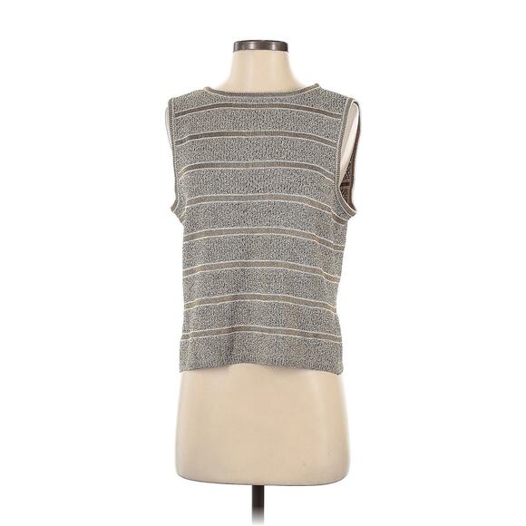St. John Sport Brown Metallic Striped Sleeveless Crochet Sweater Vest Small - Picture 1 of 3
